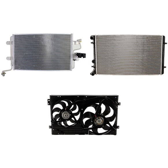 2004 Volkswagen Jetta GLS - 3-Piece Kit A/C Condenser, 2.0L 4Cyl,  Includes (1) A/C Condenser, (1) Cooling Fan Assembly, and (1) Radiator