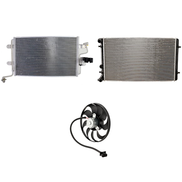 2004 Audi TT - 3-Piece Kit A/C Condenser, 1.8L 4Cyl,  Includes (1) A/C Condenser, (1) Cooling Fan Assembly, and (1) Radiator