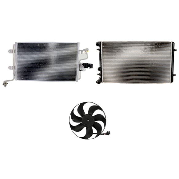 2001 Audi TT Quattro Base - 3-Piece Kit A/C Condenser, 1.8L 4Cyl,  Includes (1) A/C Condenser, (1) Cooling Fan Assembly, and (1) Radiator