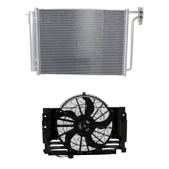 2002 BMW X5 - 2-Piece Kit A/C Condenser, 3.0L 6Cyl,  Includes (1) A/C Condenser and (1) Cooling Fan Assembly