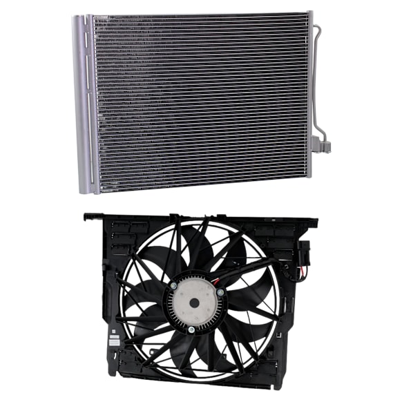 2012 BMW 550i - 2-Piece Kit A/C Condenser, 4.4L 8Cyl,  Includes (1) A/C Condenser and (1) Cooling Fan Assembly