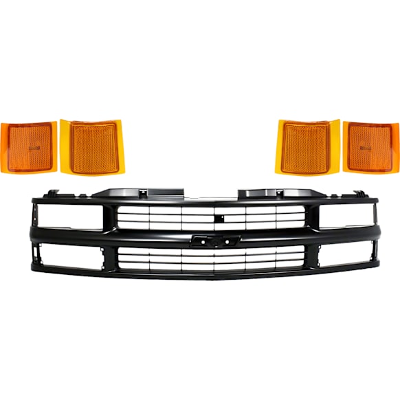 1995 Chevrolet K2500 Suburban - 5-Piece Kit Grille, Painted Black, For Models With Composite Headlamps,  Includes (1) Grille Assembly, (2) Reflector, and (2) Side Marker