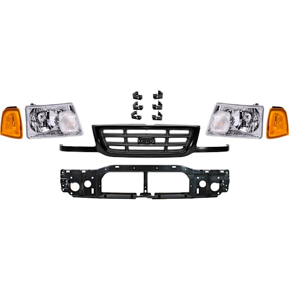 2003 Ford Ranger XLT - 6-Piece Kit Grille, Painted Black,  Includes (2) Corner Light, (1) Grille Assembly, (1) Header Panel, and (2) Headlight