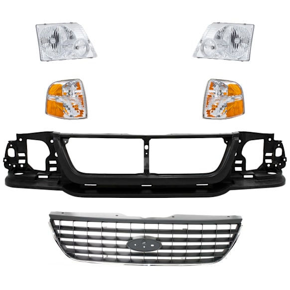 2004 Ford Explorer XLT - 6-Piece Kit Header Panel, Sport Utility,  Includes (2) Corner Light, (1) Grille Assembly, (1) Header Panel, and (2) Headlight