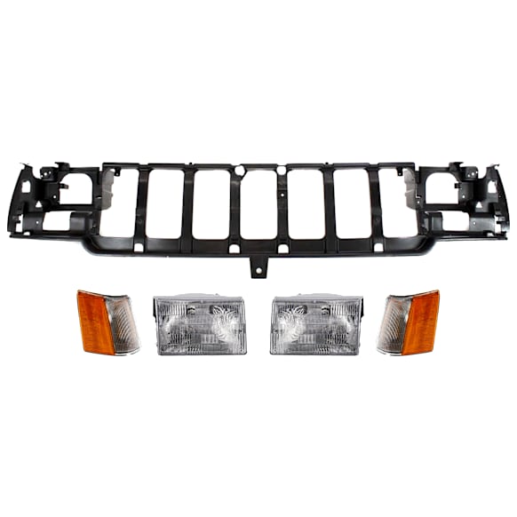 1996 Jeep Grand Cherokee - 5-Piece Kit Header Panel,  Includes (2) Corner Light, (1) Header Panel, and (2) Headlight