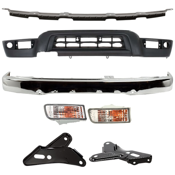 2002 Toyota 4Runner - 7-Piece Kit Front Bumper,  For Models Without Sport Package, Chrome, Sport Utility,  Includes (1) Bumper, (2) Bumper Bracket, (1) Bumper Retainer, (2) Turn Signal Light, and (1) Valance