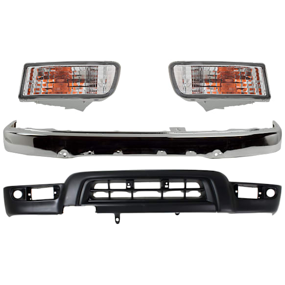 2002 Toyota 4Runner - 4-Piece Kit Front Bumper,  For Models Without Sport Package, Chrome, Sport Utility,  Includes (1) Bumper, (2) Turn Signal Light, and (1) Valance