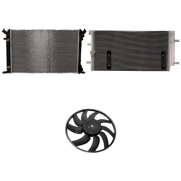 2012 Audi A5 Quattro Base - 3-Piece Kit A/C Condenser, 2.0L 4Cyl,  Includes (1) A/C Condenser, (1) Cooling Fan Assembly, and (1) Radiator