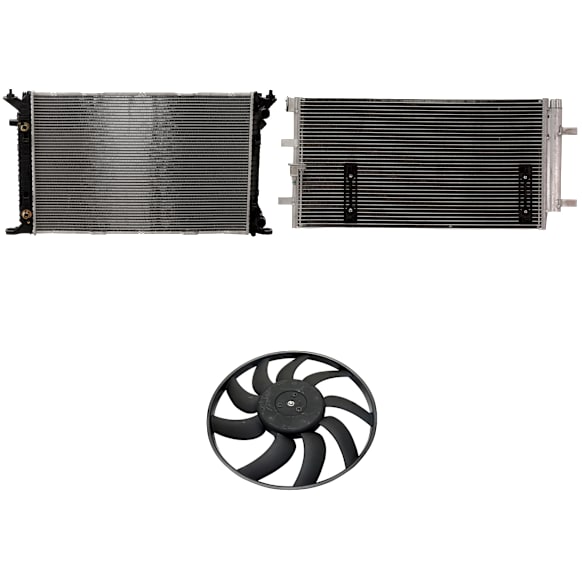 2011 Audi A4 - 3-Piece Kit A/C Condenser, 2.0L 4Cyl,  Includes (1) A/C Condenser, (1) Cooling Fan Assembly, and (1) Radiator