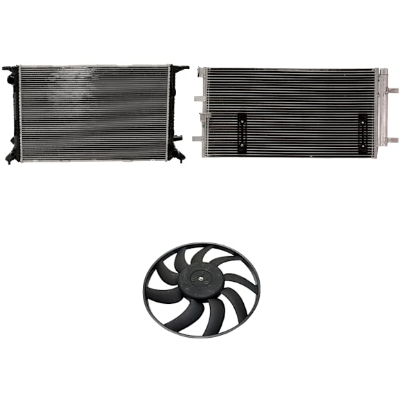 2008 Audi A5 Quattro - 3-Piece Kit A/C Condenser, Coupe, 3.2L 6Cyl,  Includes (1) A/C Condenser, (1) Cooling Fan Assembly, and (1) Radiator