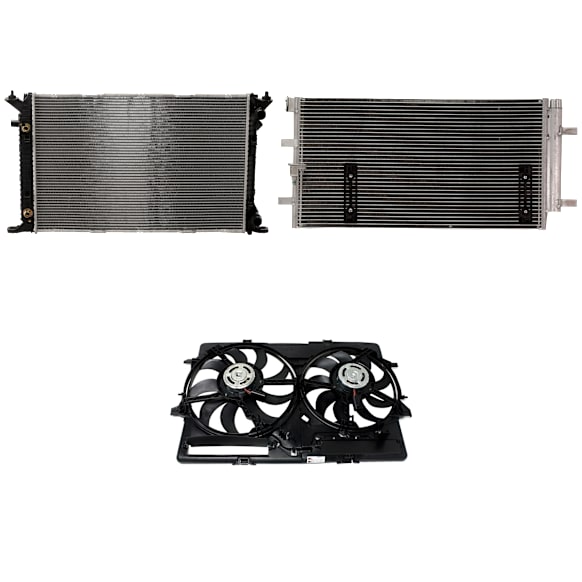 2012 Audi A5 Quattro Premium Plus - 3-Piece Kit A/C Condenser, 2.0L 4Cyl,  Includes (1) A/C Condenser, (1) Cooling Fan Assembly, and (1) Radiator