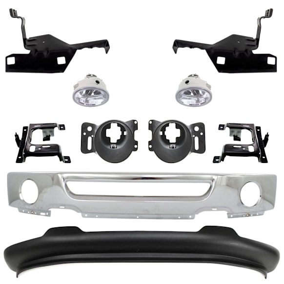 2007 Ford F-150 - 10-Piece Kit Front Bumper, Chrome,  Includes (1) Bumper, (4) Bumper Bracket, (2) Fog Light, (2) Fog Light Bracket, and (1) Valance