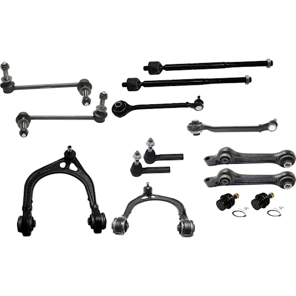 14-Piece Kit Front, Driver and Passenger Side, Upper and Lower, Forward and Rearward Control Arms, Includes (2) Ball Joint, (6) Control Arm, (2) Sway Bar Link, and (4) Tie Rod End