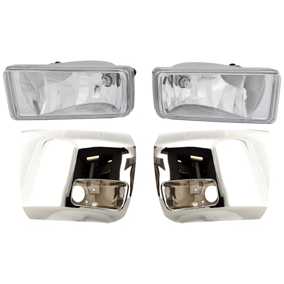 4-Piece Kit Front, Driver and Passenger Side Bumper End, Chrome, Plastic, Includes (2) Bumper End and (2) Fog Light