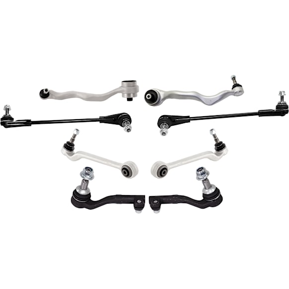 8-Piece Kit Front, Driver and Passenger Side, Lower, Frontward and Rearward Control Arms, Includes (4) Control Arm, (2) Sway Bar Link, and (2) Tie Rod End