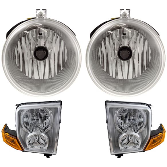 2006 Jeep Commander - 4-Piece Kit Halogen Headlight, With bulb(s), OE Replacement,  Includes (2) Headlight and (2) Fog Light