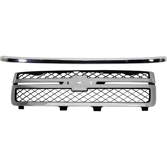 2012 Chevrolet Silverado 2500 HD LTZ - 2-Piece Kit Grille, Chrome Shell with Painted Black Insert,  Includes (1) Grille Assembly and (1) Hood Molding