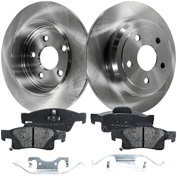 2015 Jeep Grand Cherokee - 4-Piece Kit Rear Brake Disc and Pad Kit, Plain Surface, 5 Lugs, 329.95 mm, Ceramic, 330mm Front Disc, 3.0L 6Cyl, Pro-Line Series  Includes (2) Brake Disc and (1) Brake Pad Set