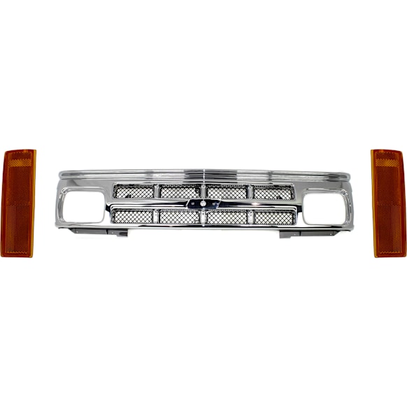 1993 Chevrolet S10 EL - 3-Piece Kit Grille, Painted Silver,  Includes (2) Corner Light and (1) Grille Assembly