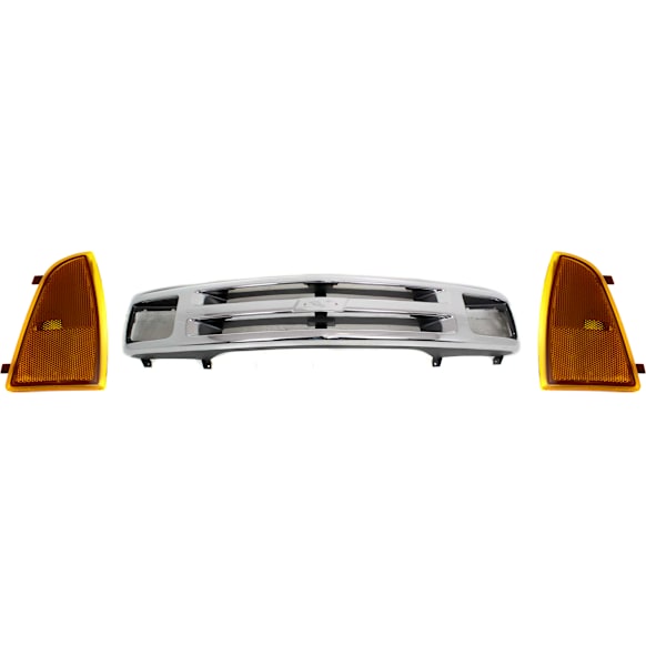 1997 Chevrolet S10 Base - 3-Piece Kit Grille Shell, Chrome, For Models Without Sport Package, With Sealed Beam Headlights,  Includes (2) Corner Light and (1) Grille Assembly