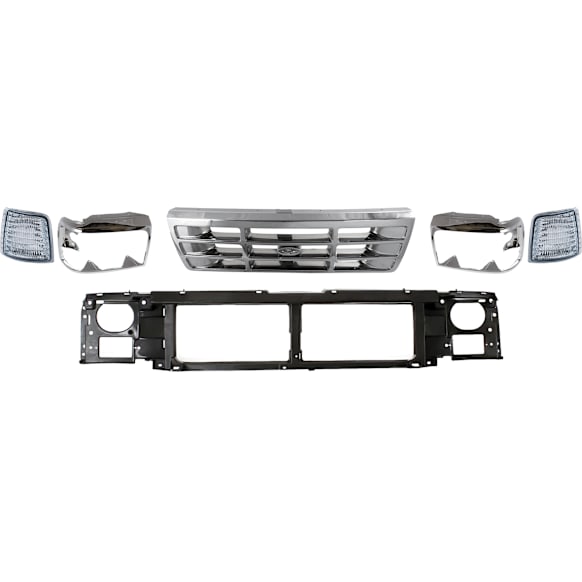 1994 Ford Bronco - 6-Piece Kit Grille, Chrome Shell with Painted Gray Insert,  Includes (2) Corner Light, (1) Grille Assembly, (1) Header Panel, and (2) Headlight Door