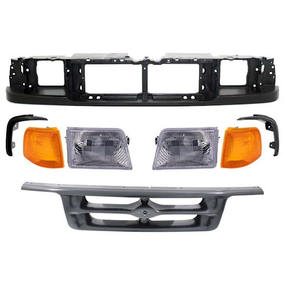 1996 Ford Ranger - 8-Piece Kit Header Panel, Standard Cab Pickup,  Includes (2) Corner Light, (3) Grille Assembly, (1) Header Panel, and (2) Headlight