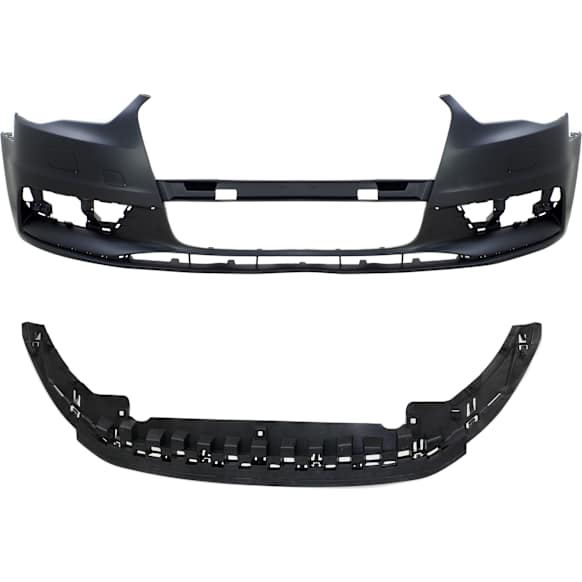 2015-2016 Audi A3 - 2-Piece Kit, Front Primed Bumper Cover, For Models Without Headlight Washer and Parking Aid Sensor, Includes (1) Bumper Cover and (1) Valance