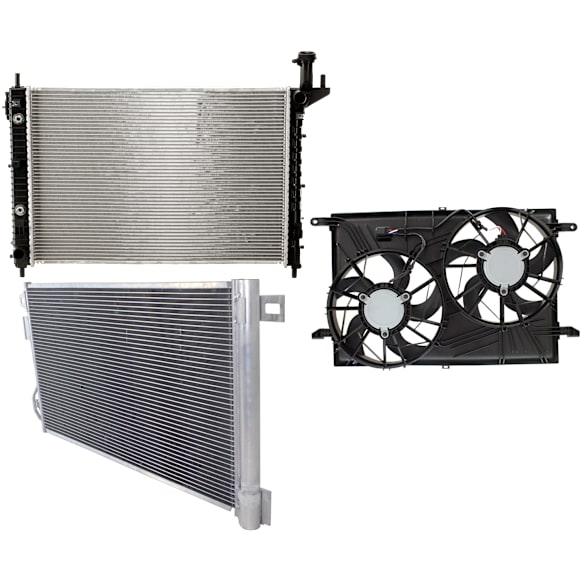 3-Piece Kit A/C Condenser, includes (1) A/C Condenser, (1) Cooling Fan Assembly and (1) Radiator, 3.6L Eng., 6 Cyl.