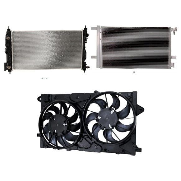 3-Piece Kit A/C Condenser, includes (1) A/C Condenser, (1) Cooling Fan Assembly and (1) Radiator, 2.4L Eng., 4 Cyl.
