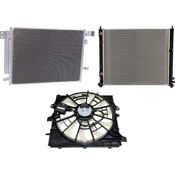 2014 Cadillac CTS - 3-Piece Kit A/C Condenser, With Standard Cooling, 3.6L 6Cyl,  Includes (1) A/C Condenser, (1) Cooling Fan Assembly, and (1) Radiator