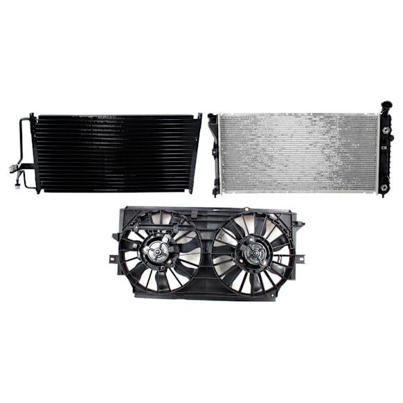 3-Piece Kit A/C Condenser, includes (1) A/C Condenser, (1) Cooling Fan Assembly and (1) Radiator, 3.1L/3.8L Eng., 6 Cyl.