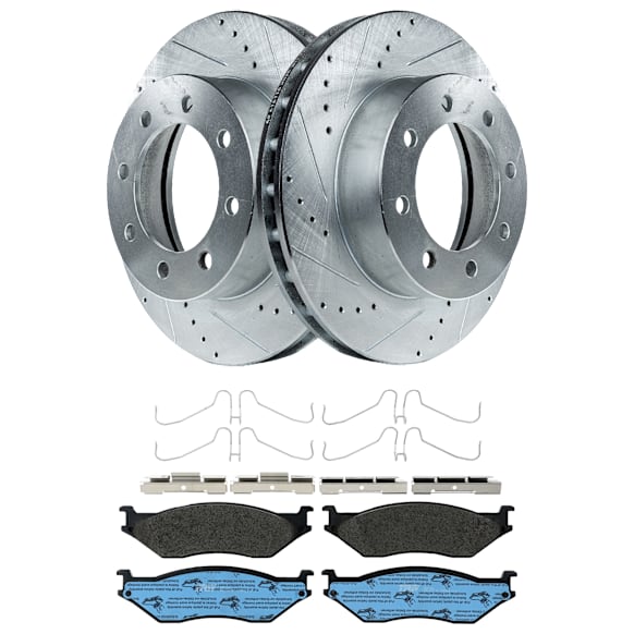 KIT-072924-1409 Front Brake Disc and Pad Kit, Cross-drilled and Slotted 8 Lugs Semi-metallic