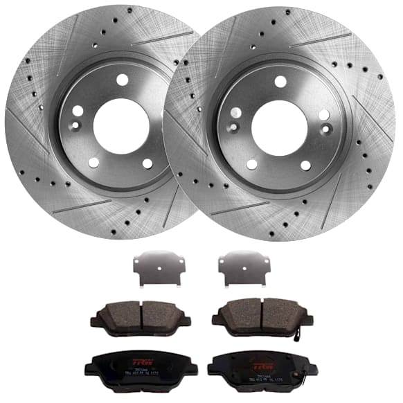 2013 Kia Optima - 2-Wheel Set Front Brake Disc and Pad Kit, Cross-drilled and Slotted, 5 Lugs, Ceramic, 300mm Front Disc