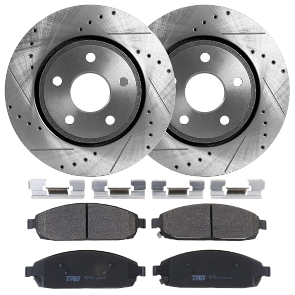 2008 Jeep Grand Cherokee - 2-Wheel Set Front Brake Disc and Pad Kit, Cross-drilled and Slotted, 5 Lugs, 328 mm, Semi-metallic, 3.0L 6Cyl, Includes (2) Disc and (1) Pad Set
