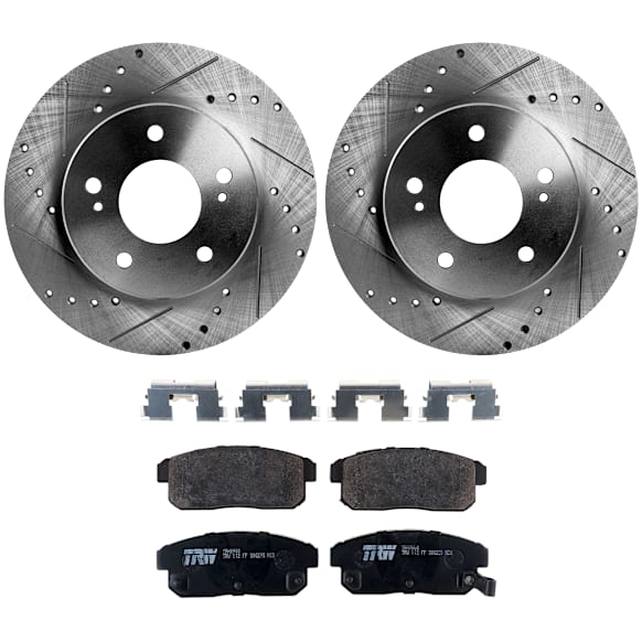 KIT-072924-3251 Rear Brake Disc and Pad Kit, Cross-drilled and Slotted 5 Lugs 277.62 mm Semi-metallic