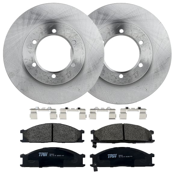 1999 Nissan Frontier - 2-Wheel Set Front Brake Disc and Pad Kit, Plain Surface, 6 Lugs, 259.84 mm, Semi-metallic, RWD, 2.4L 4Cyl, Includes (2) Disc and (1) Pad Set