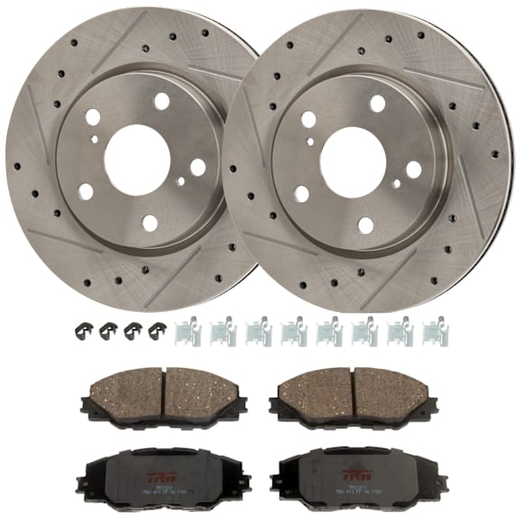 2006 Toyota RAV4 - 2-Wheel Set Front Brake Disc and Pad Kit, Cross-drilled and Slotted, 5 Lugs, 275.08 mm, Ceramic, For Models Without 3rd Row Seat, 2.4L 4Cyl,  Includes (2) Disc and (1) Pad Set