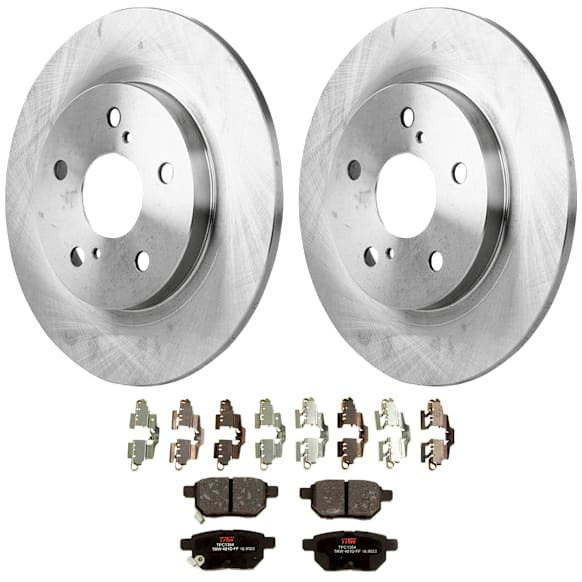 2008 Scion xB - 4-Piece Kit Rear Brake Disc and Pad Kit, Plain Surface, 5 Lugs, Ceramic, 2.4L 4Cyl,  Includes (2) Brake Disc and (1) Brake Pad Set