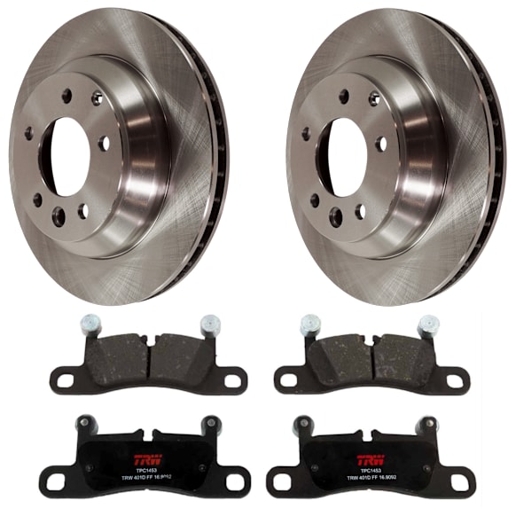 2014 Volkswagen Touareg - 2-Wheel Set Rear Brake Disc and Pad Kit, Plain Surface, 5 Lugs, 329.95 mm, Semi-metallic, 3.0L 6Cyl,  Includes (2) Disc and (1) Pad Set
