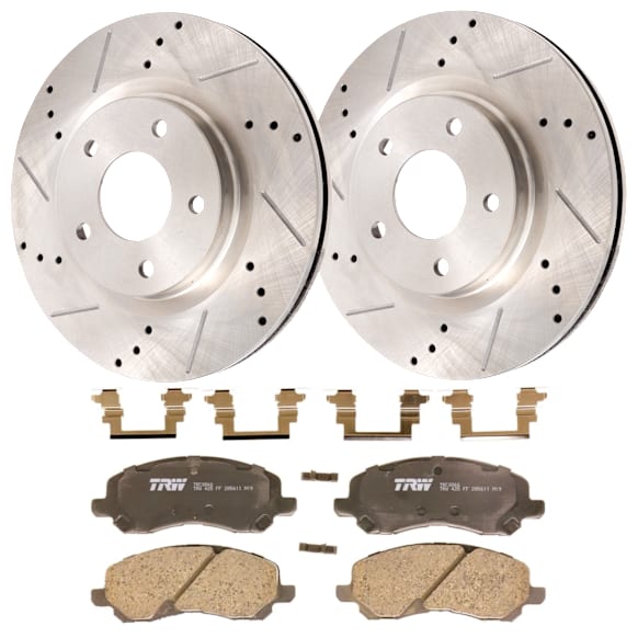 2016 Jeep Patriot - 2-Wheel Set Front Brake Disc and Pad Kit, Cross-drilled and Slotted, 5 Lugs, Ceramic, Code Brf,Brg,Brj