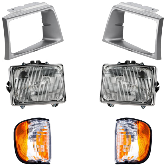 2000 Ford E-150 Econoline Club Wagon - 6-Piece Kit Halogen Headlight, With bulb(s), For Models With Short Bed, OE Replacement,  Includes (2) Corner Light, (2) Headlight, and (2) Headlight Door