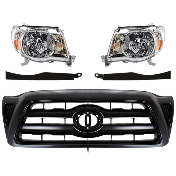2010 Toyota Tacoma - 5-Piece Kit Halogen Headlight, With bulb(s), For Models Without Sport Package, OE Replacement,  Includes (1) Grille Assembly, (2) Headlight, and (2) Headlight Filler