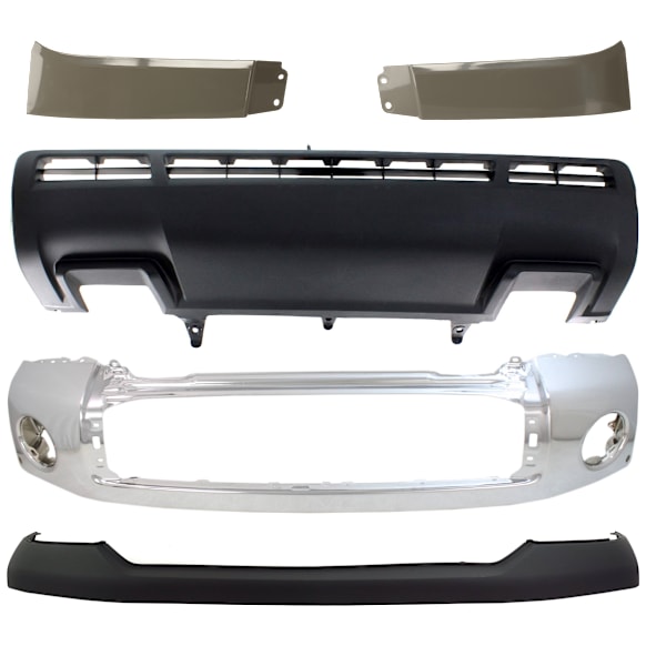 5-Piece Kit, Bumper, Chrome, Includes (1) Bumper, (1) Bumper Cover, (2) Headlight Filler, and (1) Valance