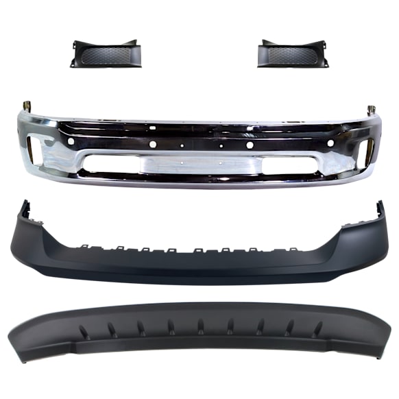 2014 Ram 1500 Sport - 5-Piece Kit Front, Lower Bumper, For Models With Two Piece  Type, Chrome,  Includes (1) Bumper, (1) Bumper Cover, (2) Bumper Trim, and (1) Valance