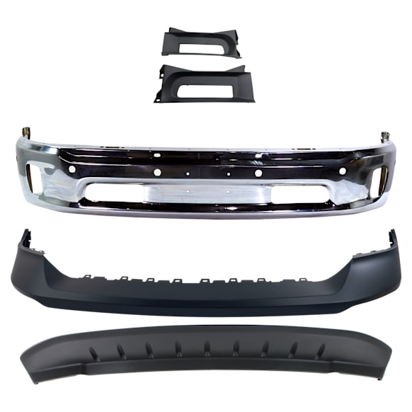2014-2018 Ram 1500 - 5-Piece Kit, Front, Lower Bumper, For Models With Two Piece Bumper Type, Chrome, Includes (1) Bumper, (1) Bumper Cover, (2) Bumper Trim, and (1) Valance
