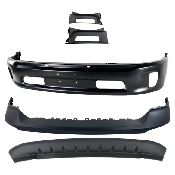 2014 Ram 1500 - 5-Piece Kit Front, Lower Bumper, For Models With Two Piece  Type, Painted Black,  Includes (1) Bumper, (1) Bumper Cover, (2) Bumper Trim, and (1) Valance