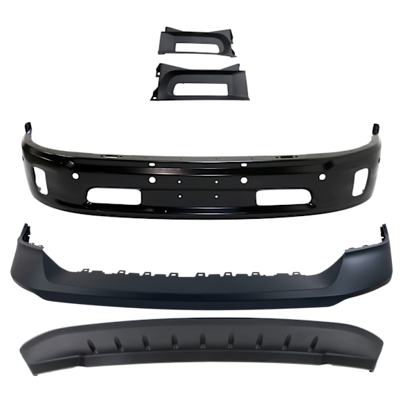 2014 Ram 1500 - 5-Piece Kit Front, Lower Bumper, For Models With Two Piece  Type, Painted Black,  Includes (1) Bumper, (1) Bumper Cover, (2) Bumper Trim, and (1) Valance