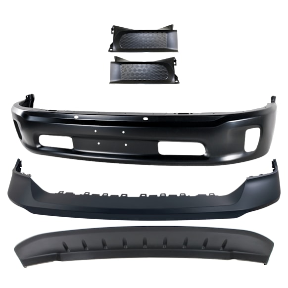 2014 Ram 1500 SLT - 5-Piece Kit Front, Lower Bumper, For Models With Two Piece  Type, Painted Black,  Includes (1) Bumper, (1) Bumper Cover, (2) Bumper Trim, and (1) Valance