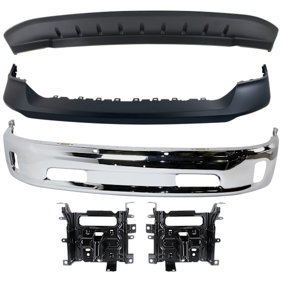 2014 Ram 1500 Outdoorsman - 5-Piece Kit Front, Lower Bumper, For Models With Two Piece  Type, Fog Lamps and Ram Logo On Grille, Without Parking Sensors, Chrome,  Includes (1) Bumper, (2) Bumper Bracket, (1) Bumper Cover, and (1) Valance