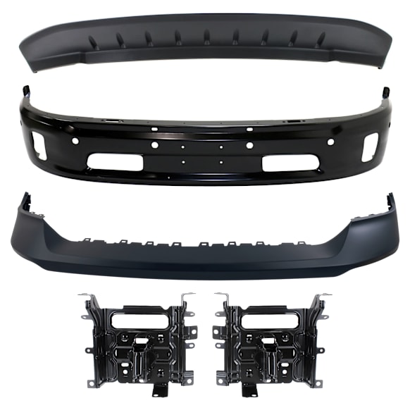 2017 Ram 1500 SLT - 5-Piece Kit Front, Lower Bumper, For Models With Two Piece  Type, Painted Black,  Includes (1) Bumper, (2) Bumper Bracket, (1) Bumper Cover, and (1) Valance